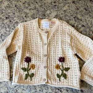 Brand new ZARA Cream Openwork Knit Cardigan with Floral Embroidery